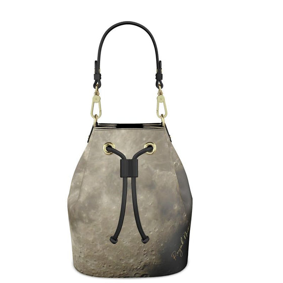 Gray Full Moon Leather Bucket Bag