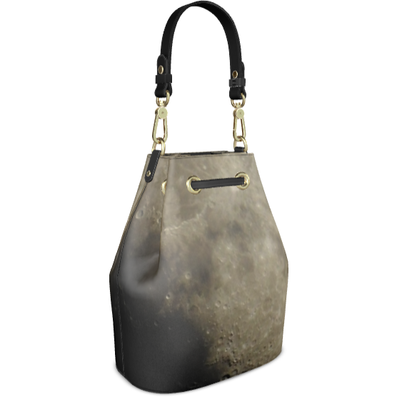 Gray Full Moon Leather Bucket Bag